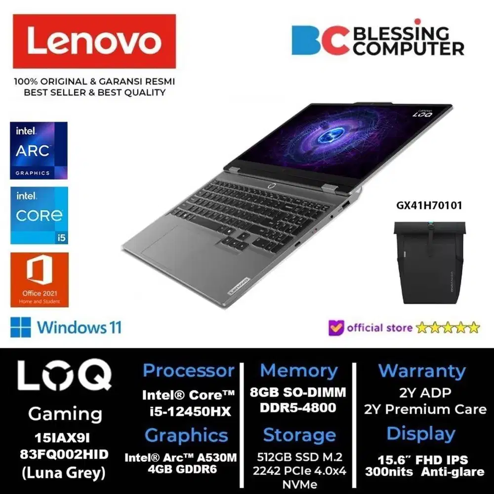 LENOVO LOQ 15IAX9I 83FQ002HID Core i5 12450HX 16GB 1TB A530M W11 OHS