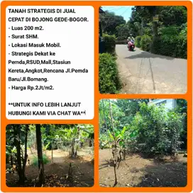 Tanah Strategis SHM 200 M2 dekat Stasiun Kereta Bojonggede -Bogor.