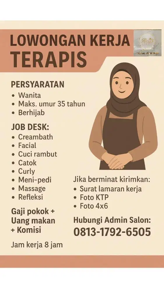 Di cari karyawan salon muslimah yg berpengalaman