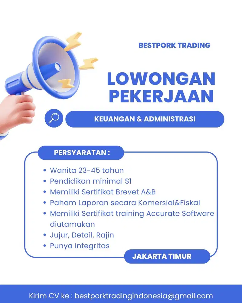 Lowongan Kerja Bagian Keuangan dan Administrasi