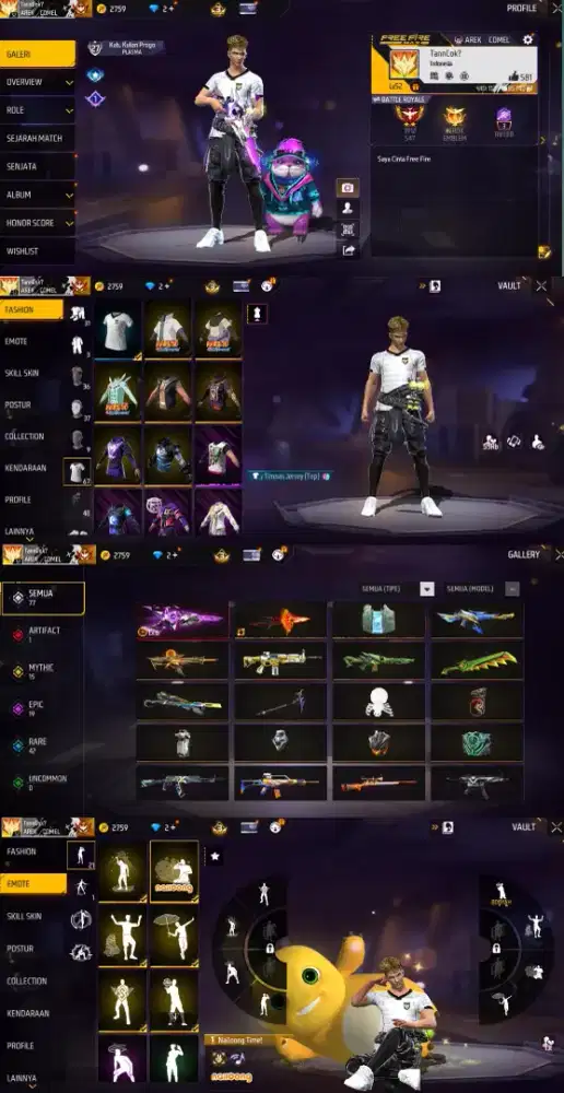 Jual akun FF spek polosan SG evo otw max
