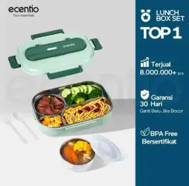 Ecentio Lunchbox Kotak Bekal makan 1500ml Stainless Steel Asli