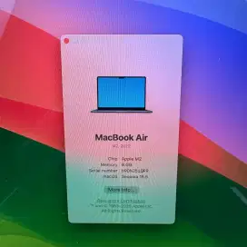 Macbook Air M2 13 Inch Ram 8 Ssd 512 lengkap full set Midnitht Blue