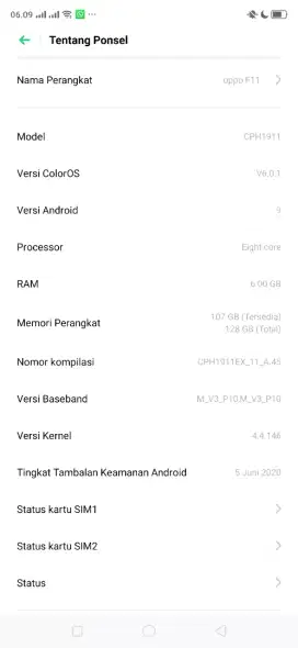 Di jual Oppo F11 Ram 6/128