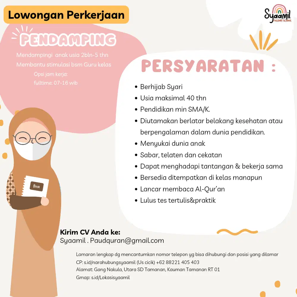 Lowongan Guru, Pendamping dan Admin Sekolah PAUD