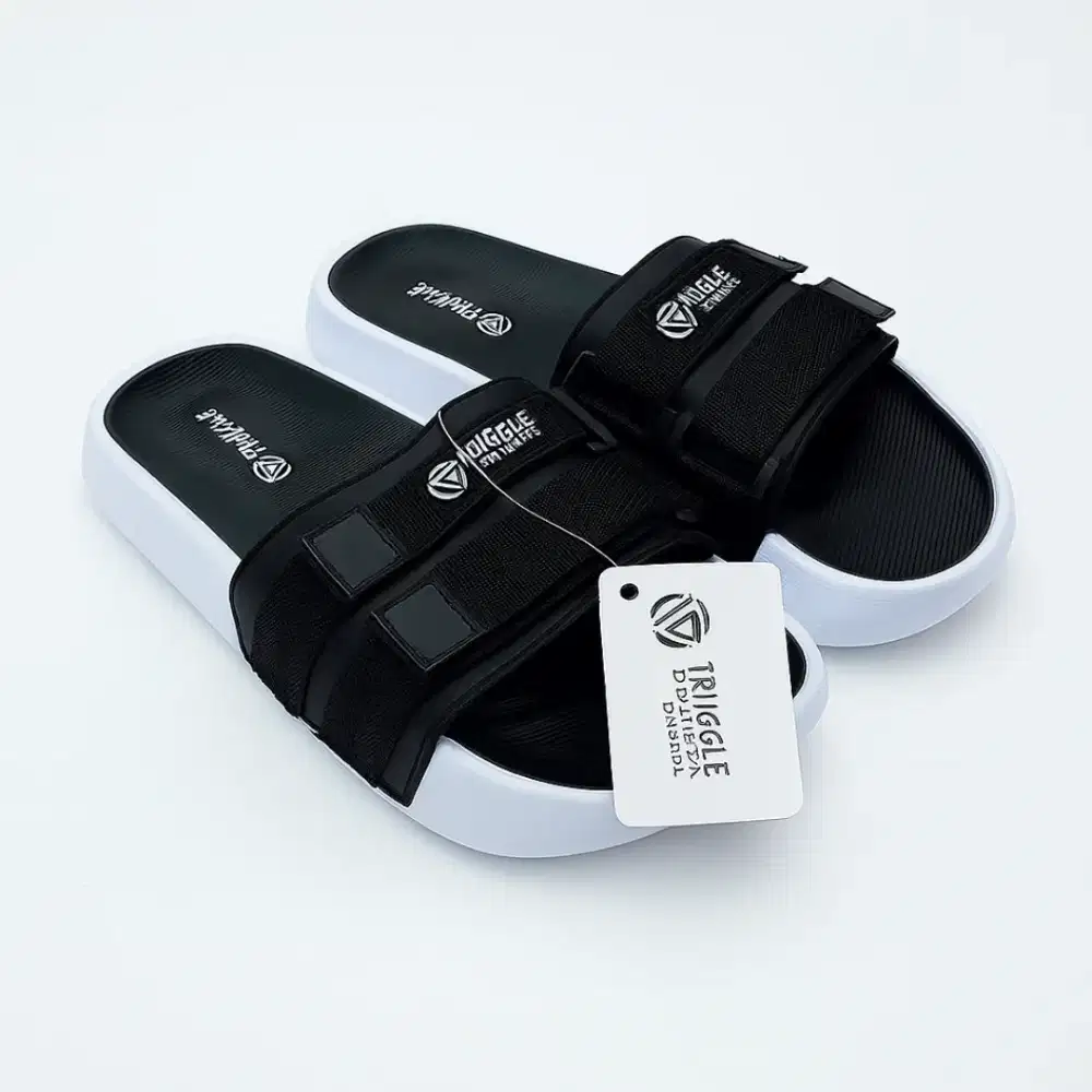 Jual sendal slop slipon webing (putih hitam )