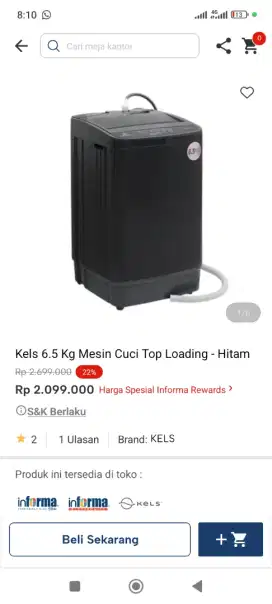 Promo mesin cuci kels 8.5kg