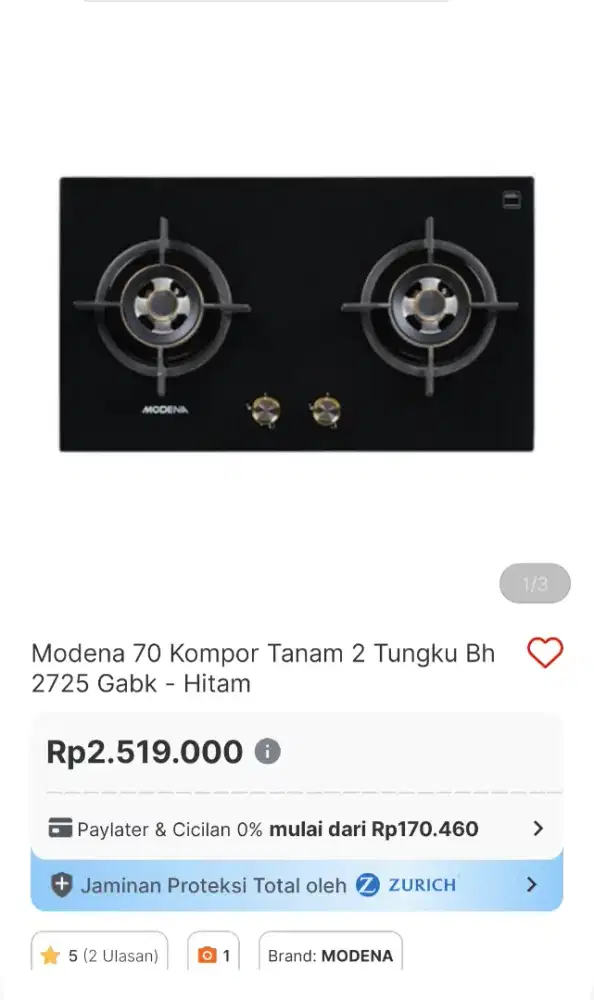 Modena kompor Tanam 2 tungku