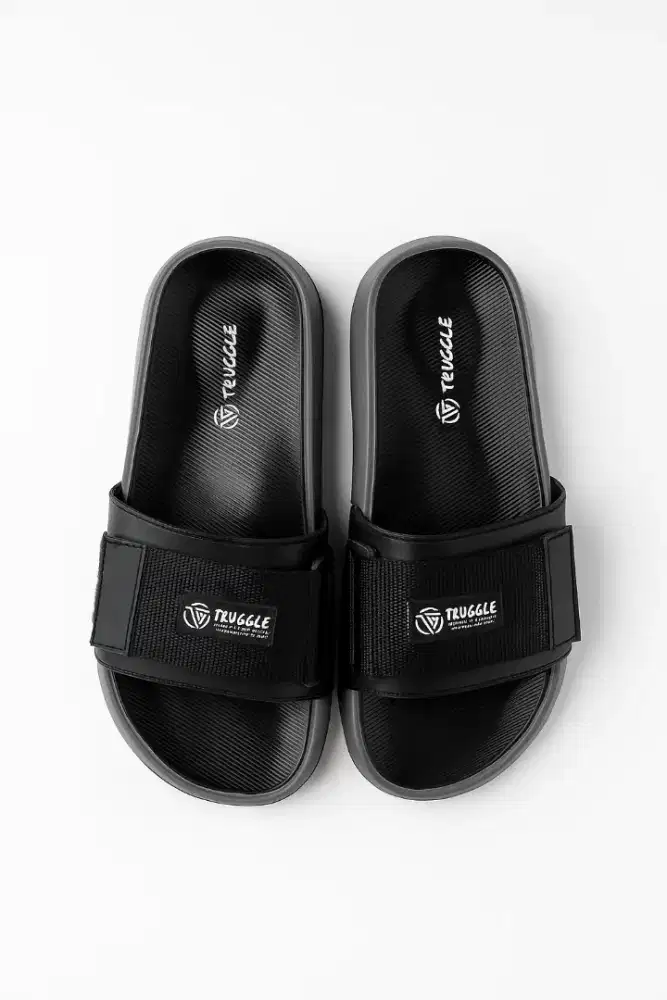 Jualan sendal slop slipon webing ( hitam abu tali 1 ) ( baru)