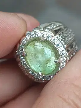 Cincin batu zamrud Emerald beryl 3.83 carat ring perak memo MRI Zambia