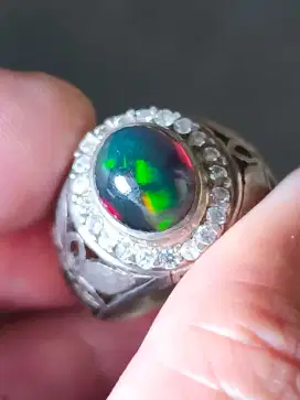 Batu kalimaya black Opal Ethiopia 3.10 crat ring perak memo WGL jarong