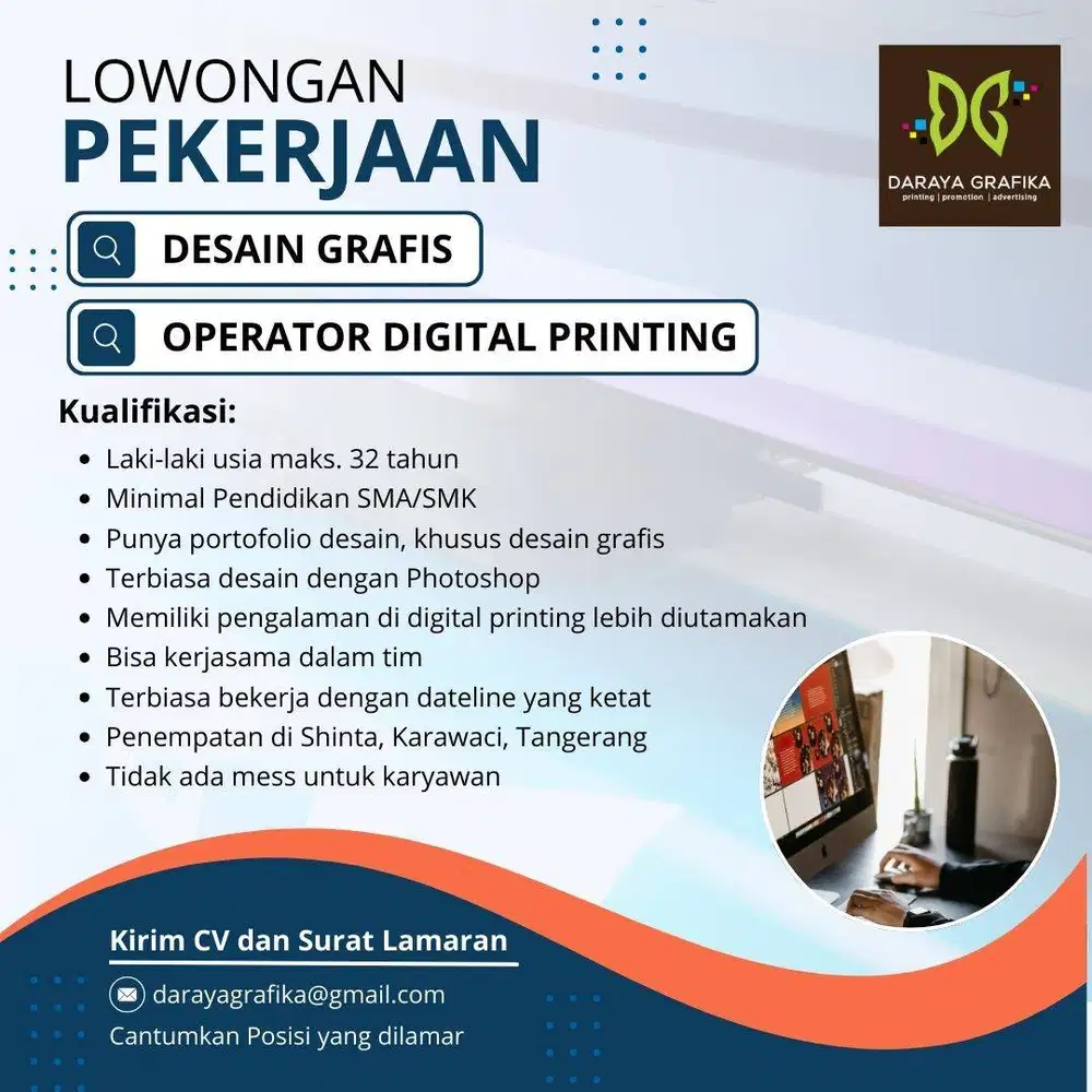 LOWONGAN DESAIN GRAFIS & OPERATOR DIGITAL PRINTING PERCETAKAN