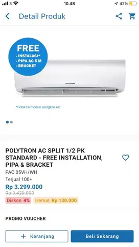 polytron ac split 1/2 pk standard free instalation pipa & bracket