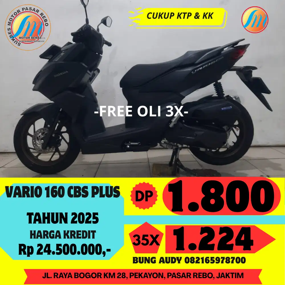 HONDA VARIO 160 CBS TAHUN 2025 BERGARANSI, GRATIS SERVIS, FREE OLI