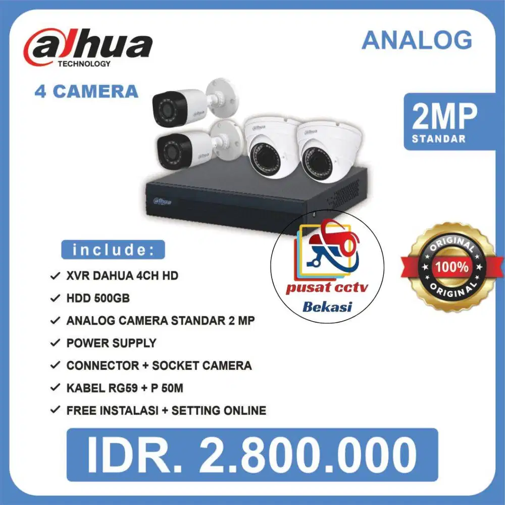 Jual Paket CCTV Dahua 4CH + 4 Kamera – Siap Pasang Bekasi
