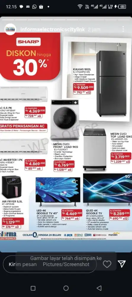 Kredit elektronik Sharp diskon hingga 30% bunga special 0%