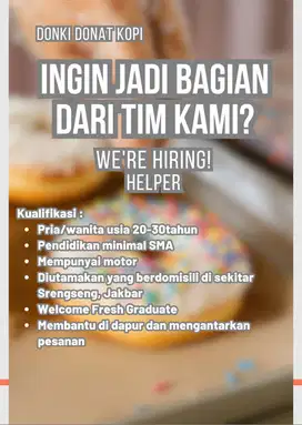 dibutuhkan segera helper untukusaha bakery di srengseng, jakbar