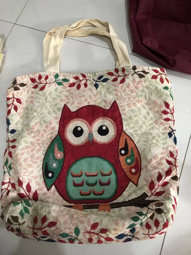 Tas Tote Bag Kain Gambar burung hantu (owl)