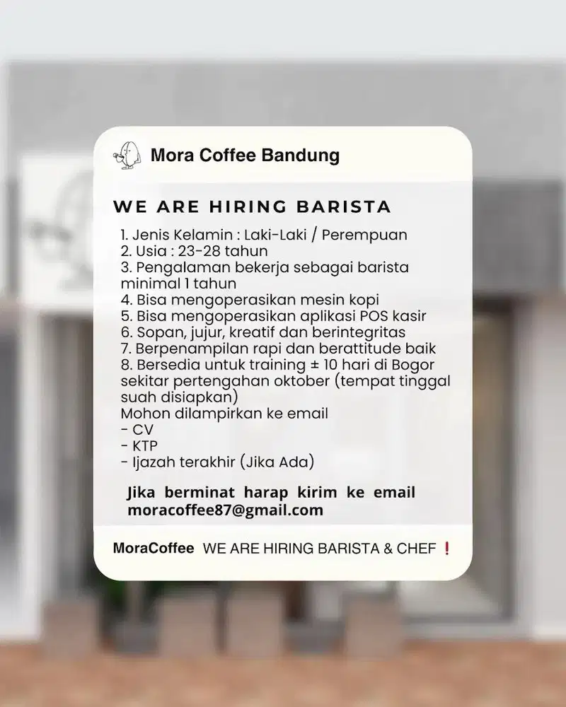 DICARI BARISTA DAN COOKER BANDUNG