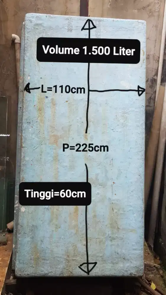 bak fiber ukuran 225 x 110 x 60cm tidak bocor, siap pakai
