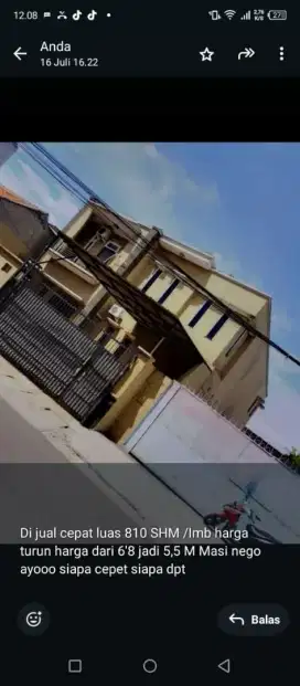 Di jual rumah + ex gudang hitung tnh