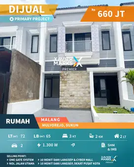 Rumah Baru 600 Jtan 2 Lantai di Mulyorejo Sukun Malang
