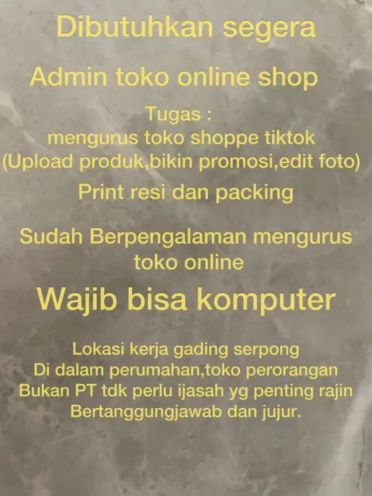 lowongan toko online tiktok/shoppe