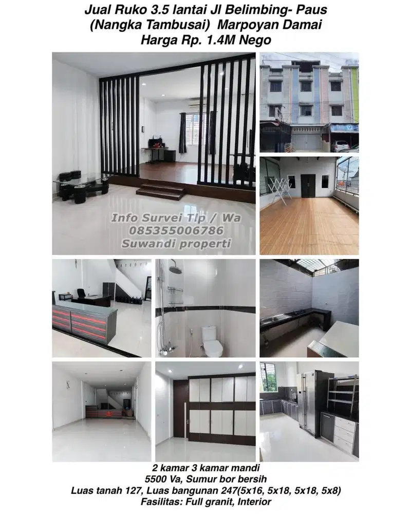 Jual ruko 3.5 lantai Jalan Belimbing- paus (nangka Tambusai)