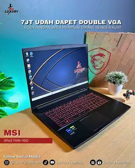 LAPTOP MSI GF63 THIN 11SC SLIM CORE I7 SSD RAM FULLSET JUAL MUARH BU