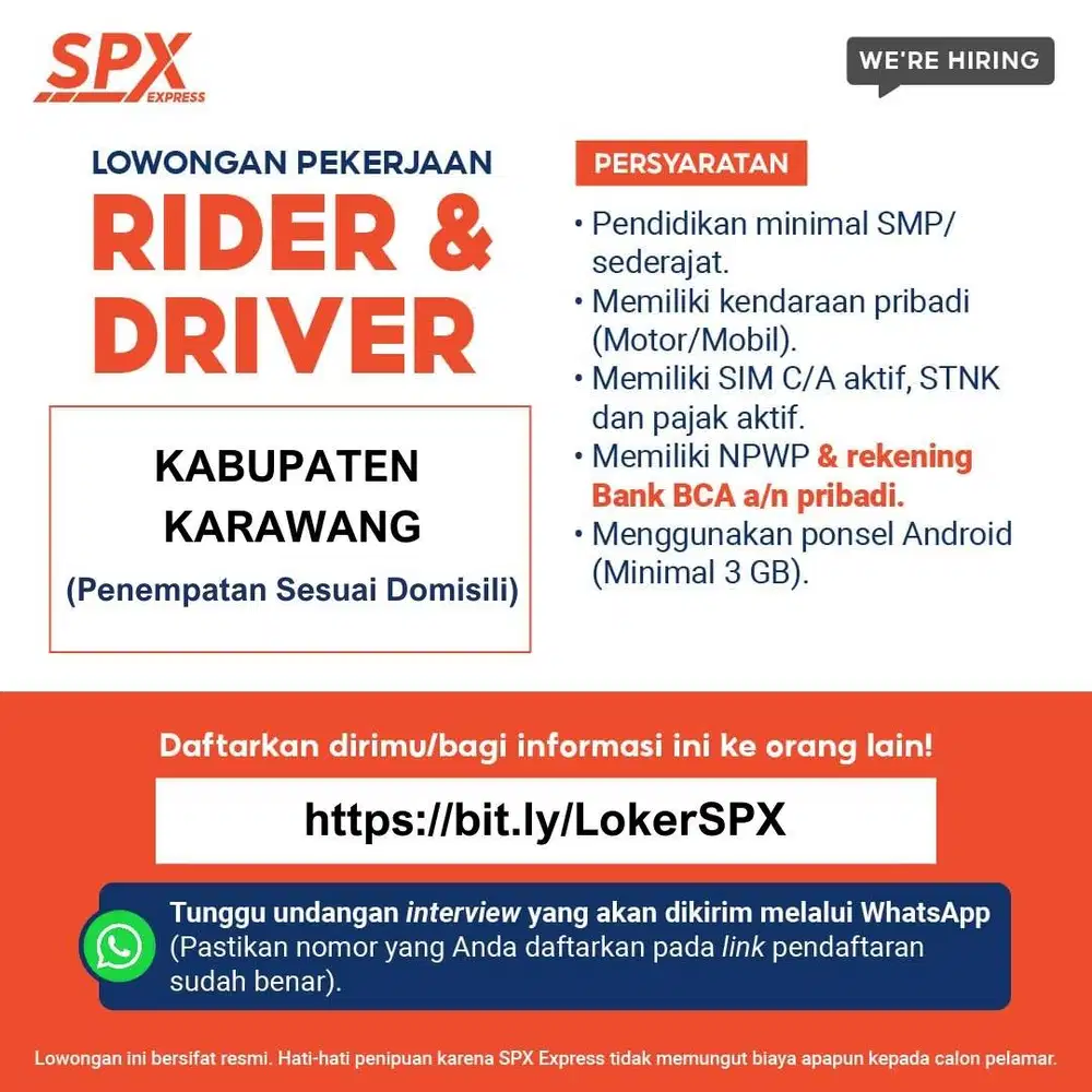 lowongan kerja rider dan driver spx shopee