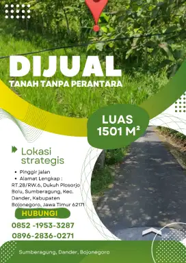 Dijual Tanah Luas 1501 M²