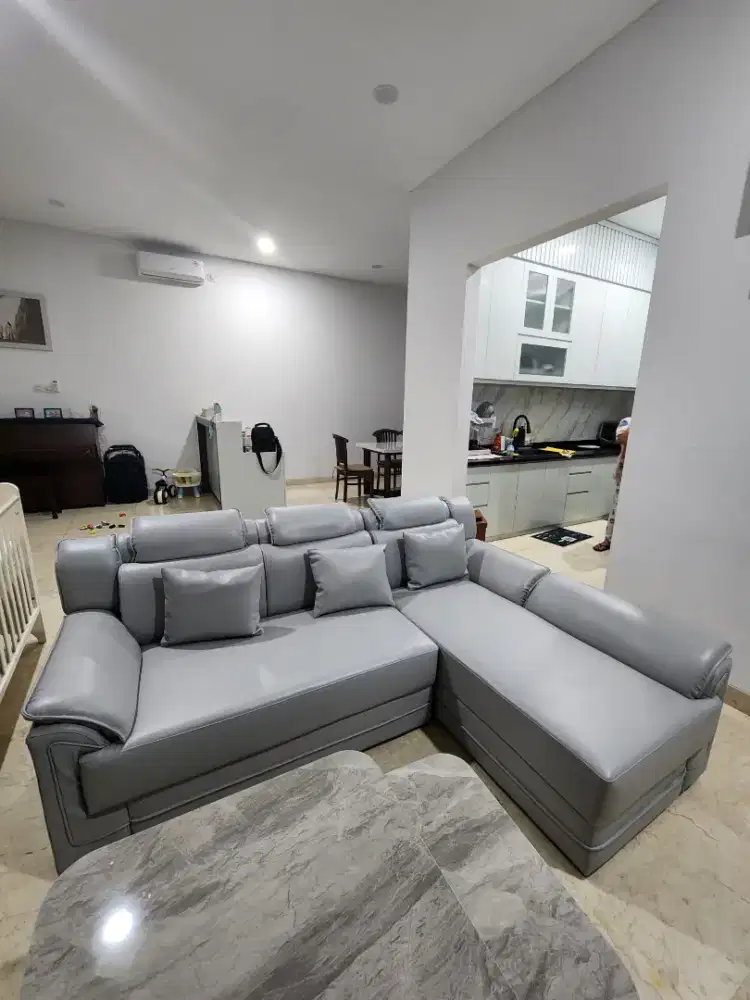 Sofa Leather L minimalis Grey Light