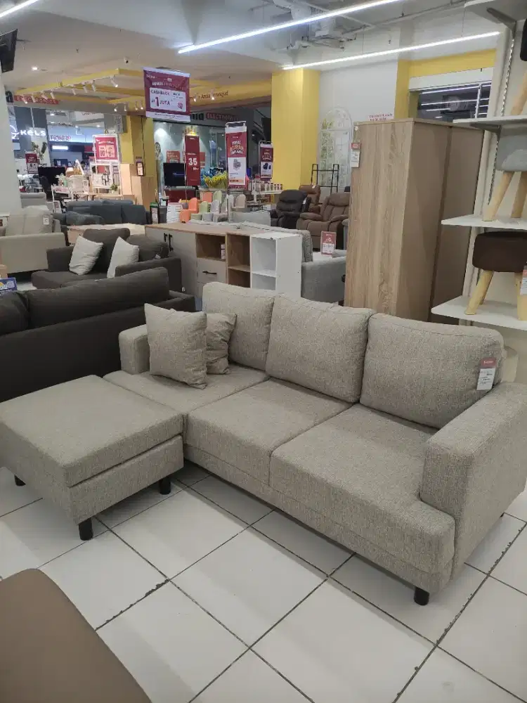 SUDAH GRATIS KIRIM DAN PASANG! Sofa L Glivel 3 Seater + 1 Ottoman