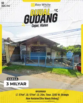 Gudang/Workshop di Ceper Klaten, Kontainer Bisa Masuk Gedung