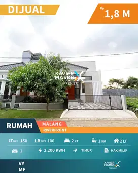 Dijual Rumah Bangunan Sudah Didak di Riverfront Malang Dekat Exit Tol