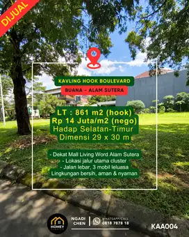 Kavling Hook Boulevard 861m² Sutera Buana Alam Sutera