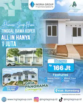 Rumah harga 166 Juta, di Perumahan Gria Panorama Cimanggung, lokasi dekat dengan Tol Cileunyi, 1 Juta All In