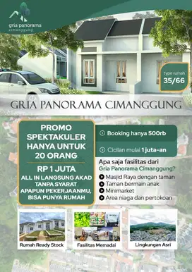 Rumah Subsidi Terlaris di Cimanggung Sumedang, Hanya di Gria Panorama Ciamanggung, Booking Hanya 500 ribu saja
