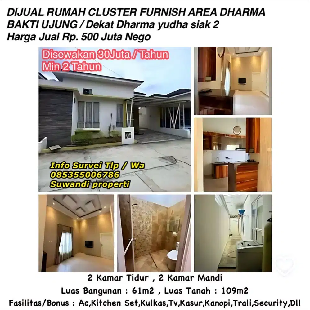Dijual rumah cluster furnish area dharma bakti ujung