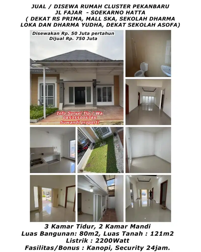 Jual/ disewa rumah cluster Jalan Fajar- Soekarno Hatta