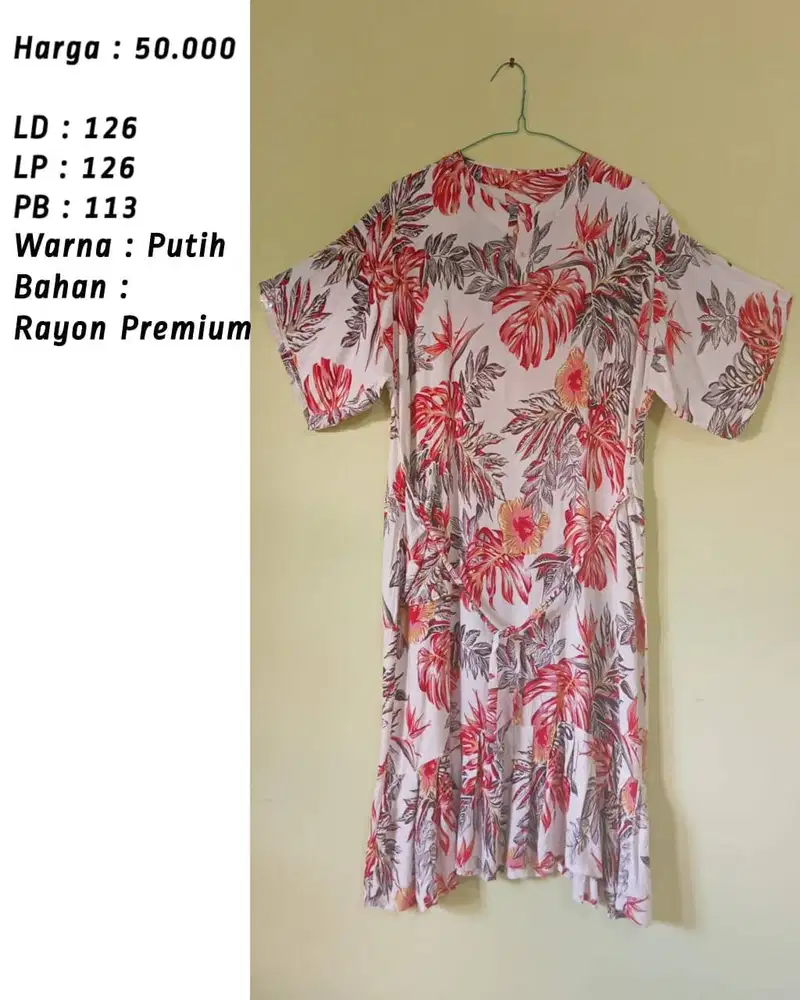 Dress / Daster / Dasul Batik Daun Tali Kancing Putih