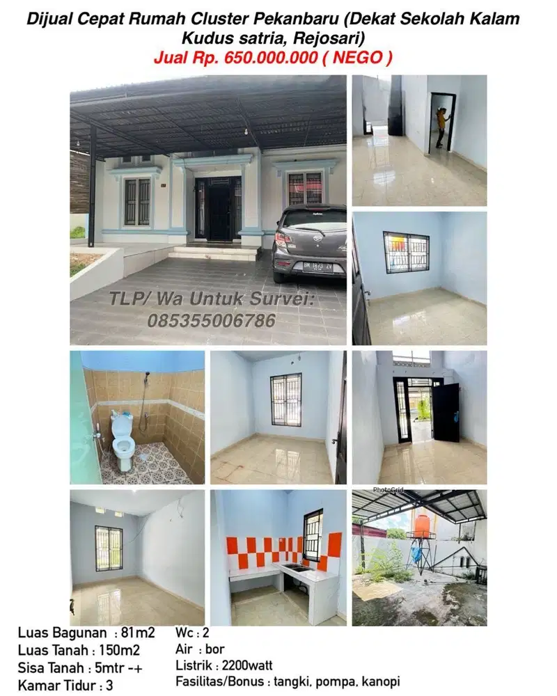 Dijual cepat rumah cluster( dekat sekolah Kalam Kudus Satria,Rejosari)