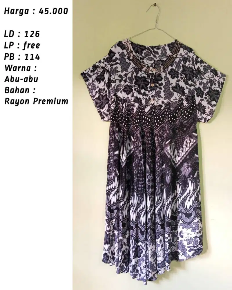 Dress / Daster / Dasul Batik Kancing Oval / Payung Abu-abu