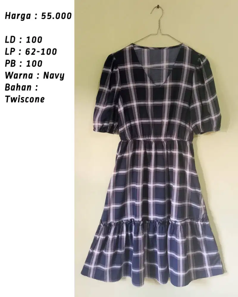 Dress Kotak-kotak Navy / Dress Casual / Dress Santai
