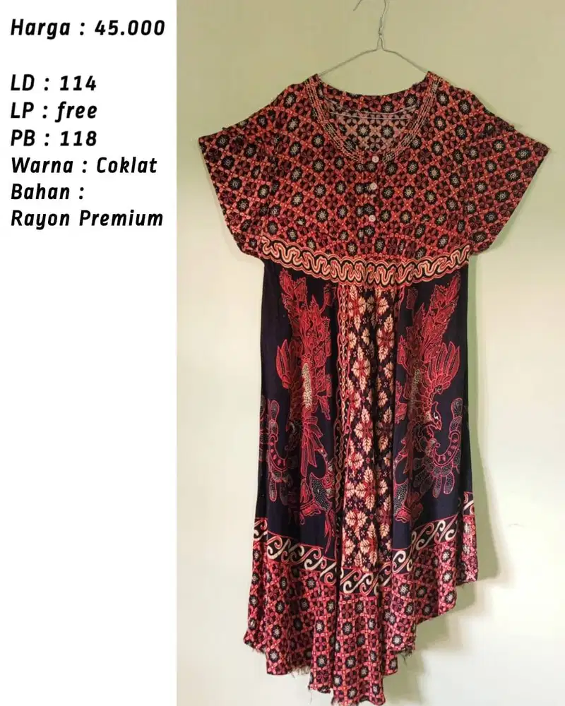 Dress / Daster / Dasul Batik Kancing Oval / Payung Coklat