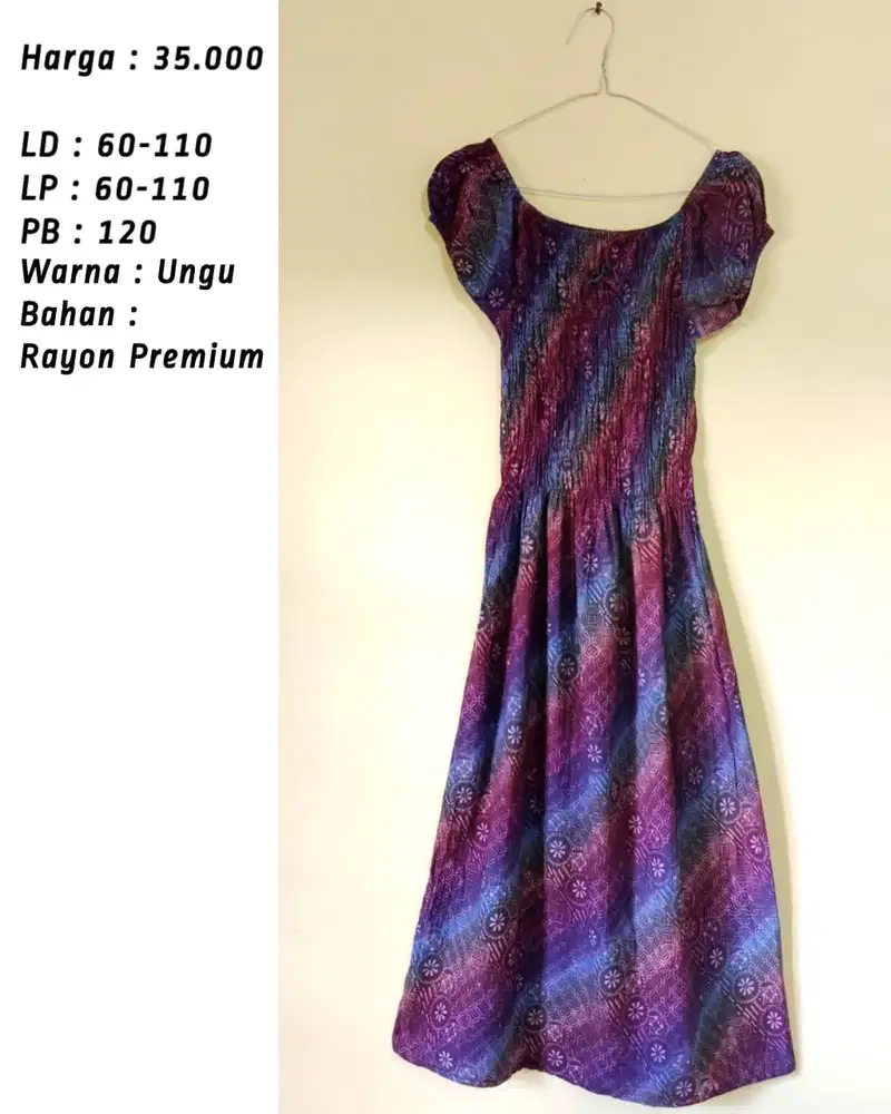 Dress / Daster / Dasul Batik Smoke Ungu