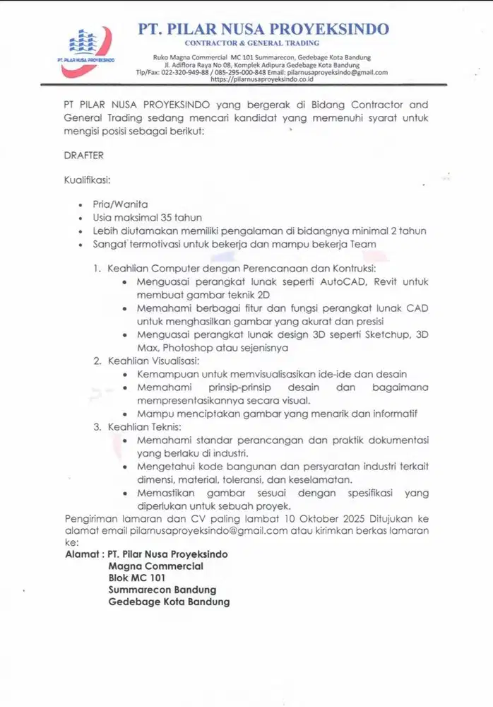 Drafter, syarat pengalaman
