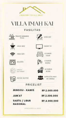 VILLA IMAH KAI batu layang cisarua puncak bogor kapasitas 40 orng