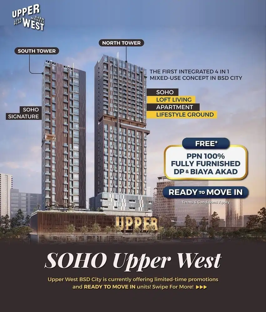 JUAL APARTEMEN SOHO UPPER WEST BSD KONSEP KANTOR SEKALIGUS HUNIAN