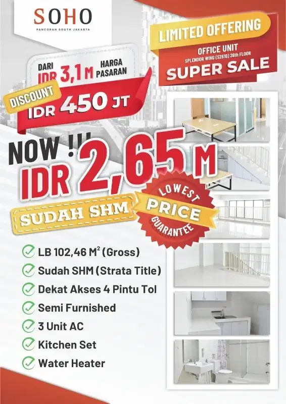 Dijual APARTMENT SOHO TEBET bisa buat Kantor
